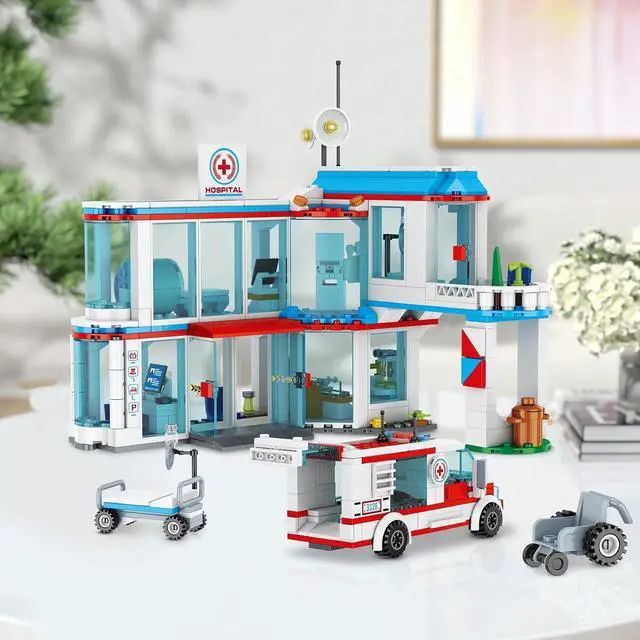 Alt view image 5 of 7 - City Hospital STEM 3 in1 Building Sets, Gift for 6 7 8 9 10 Boys, 687 PCS | Compatible with Ambulance Tor Truck, Rescue Helicopter, Connect to Other City Sets