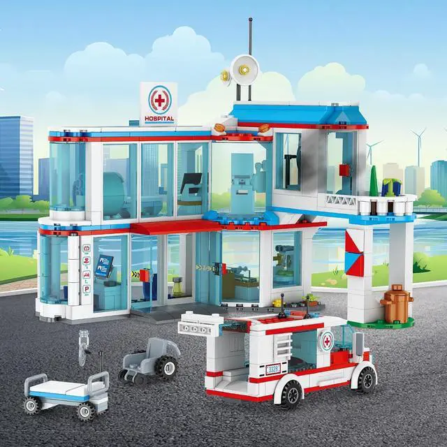 Alt view image 6 of 7 - City Hospital STEM 3 in1 Building Sets, Gift for 6 7 8 9 10 Boys, 687 PCS | Compatible with Ambulance Tor Truck, Rescue Helicopter, Connect to Other City Sets