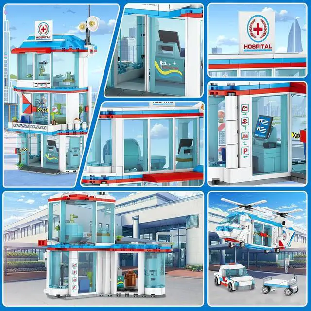 Alt view image 4 of 7 - City Hospital STEM 3 in1 Building Sets, Gift for 6 7 8 9 10 Boys, 687 PCS | Compatible with Ambulance Tor Truck, Rescue Helicopter, Connect to Other City Sets
