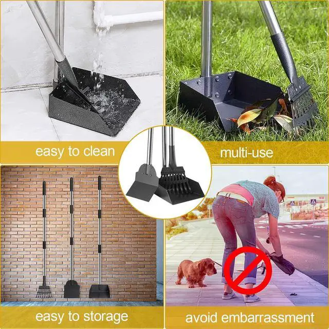 Alt view image 5 of 6 - Pooper Scooper for Dogs, Metal Poop Scooper Tray and Rake Set with Adjustable Long Handle, Dog Pooper Scooper for Pet Waste Removal
