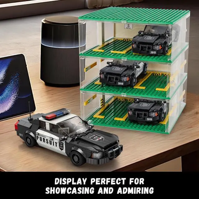 Alt view image 3 of 6 - Police Pursuit Car Building Set Compatible with Lego 404pc | Black-and-white pursuit car has a roof light bar, grille guard, side graphics and antenna for realistic play and display.