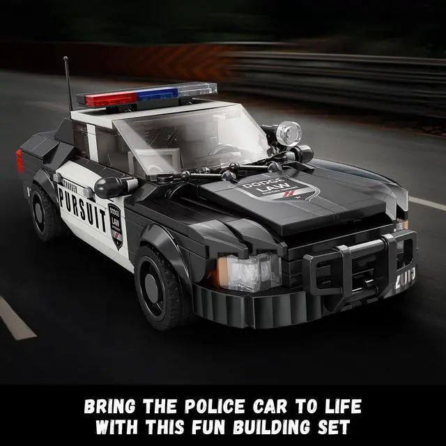 Alt view image 2 of 6 - Police Pursuit Car Building Set Compatible with Lego 404pc | Black-and-white pursuit car has a roof light bar, grille guard, side graphics and antenna for realistic play and display.