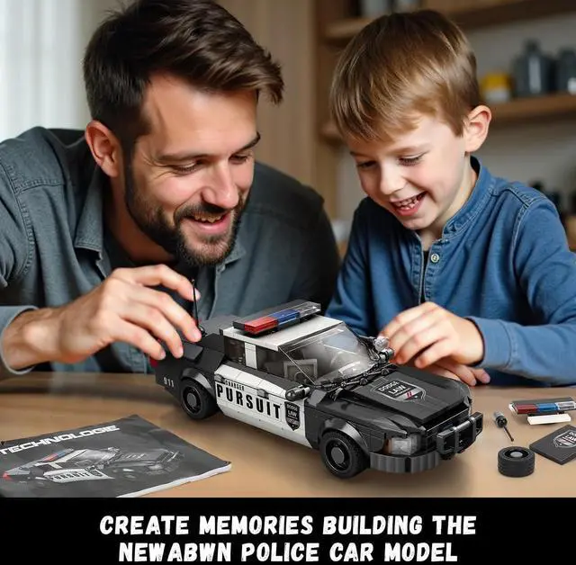 Alt view image 5 of 6 - Police Pursuit Car Building Set Compatible with Lego 404pc | Black-and-white pursuit car has a roof light bar, grille guard, side graphics and antenna for realistic play and display.