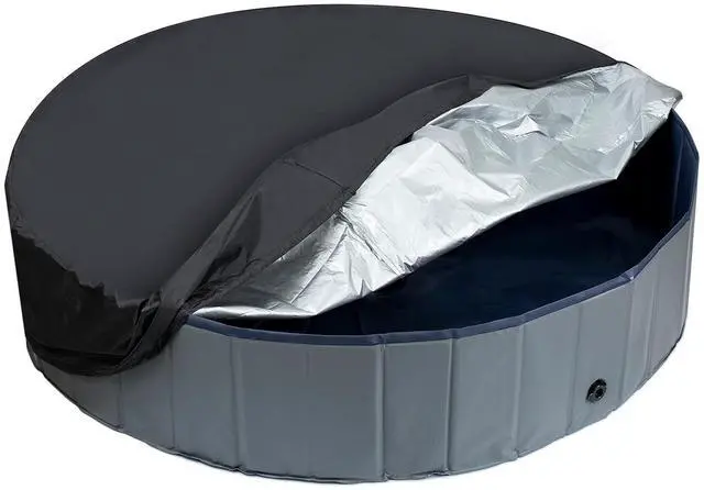 Main image of Round Dog Pool Cover, Foldable Pet Swimming Pool Cover, Waterproof Dustproof and Washable Pool Protective Cover with Drawstring Design, 48 x 12 Inches