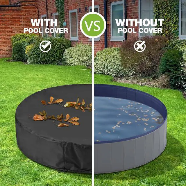 Alt view image 2 of 6 - Round Dog Pool Cover, Foldable Pet Swimming Pool Cover, Waterproof Dustproof and Washable Pool Protective Cover with Drawstring Design, 48 x 12 Inches