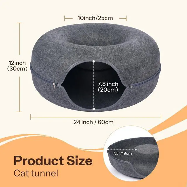Alt view image 2 of 7 - Cat Cave Bed - Peekaboo Cat Donut Tunnel, Scratch-Resistant Felt Cat Nest for Indoor Cats, Detachable Round Cat Hideaway for Playing, Sleeping and Hiding, Large Size for Multiple Cats