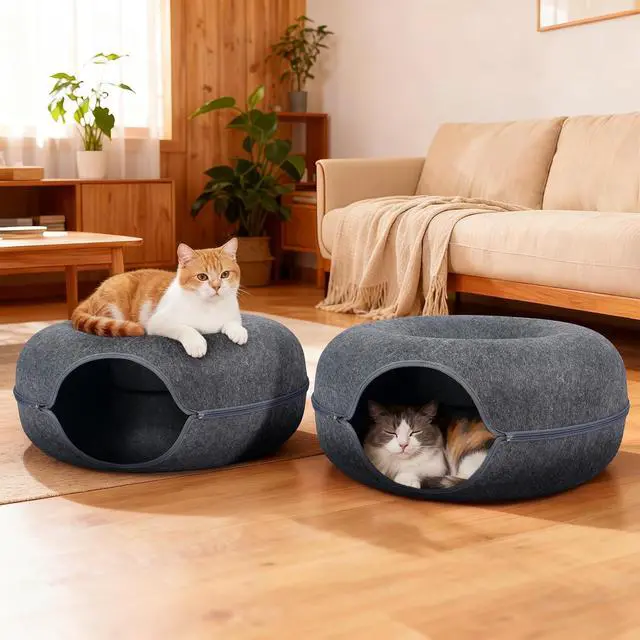 Alt view image 7 of 7 - Peekaboo Cat Cave Bed for Indoor Cats, Scratch-Resistant Cat Donut Tunnel for Multiple & Large Cats, Detachable Round Cat Hideaway for Playing, Sleeping and Hiding