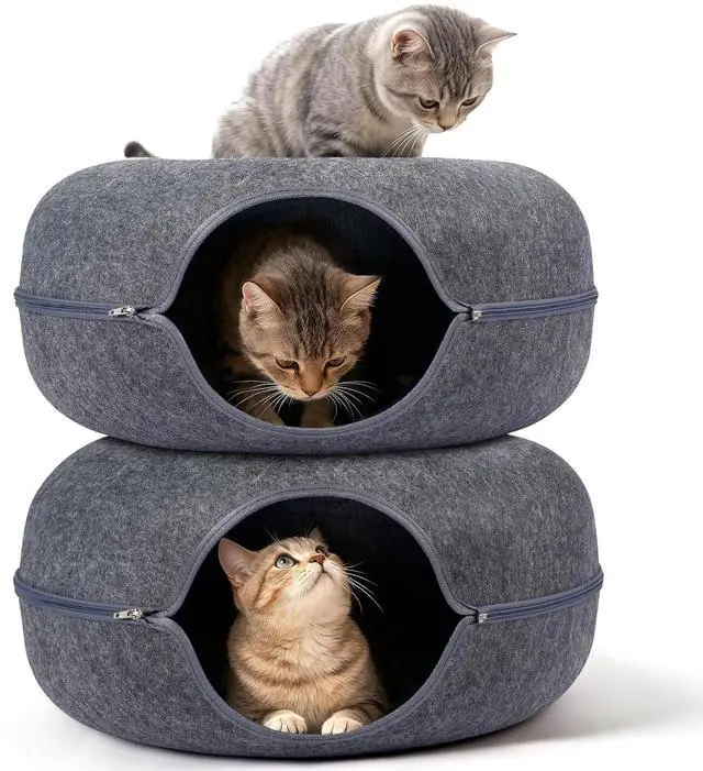 Main image of Peekaboo Cat Cave Bed for Indoor Cats, Scratch-Resistant Cat Donut Tunnel for Multiple & Large Cats, Detachable Round Cat Hideaway for Playing, Sleeping and Hiding