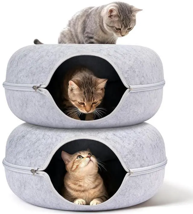 Main image of Peekaboo Cat Cave Bed for Indoor Cats, Scratch-Resistant Cat Donut Tunnel for Multiple & Large Cats, Detachable Round Cat Hideaway for Playing, Sleeping and Hiding