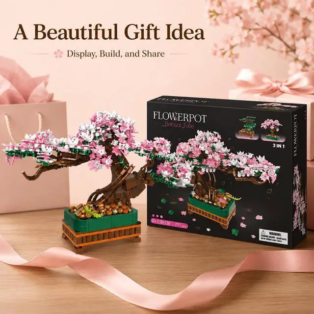 Alt view image 5 of 7 - 3-in-1 Cherry Blossom Bonsai Tree Building Set, 711 Pieces | Rebuild one 711-piece set into three bonsai configurations for a changing botanical display