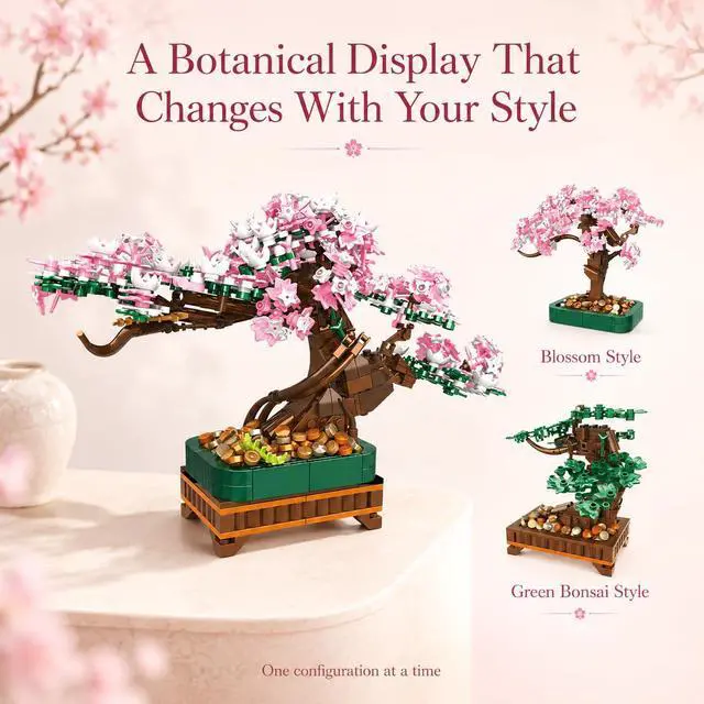 Alt view image 6 of 7 - 3-in-1 Cherry Blossom Bonsai Tree Building Set, 711 Pieces | Rebuild one 711-piece set into three bonsai configurations for a changing botanical display