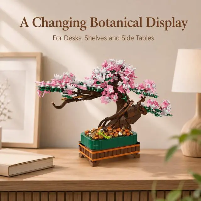 Alt view image 7 of 7 - 3-in-1 Cherry Blossom Bonsai Tree Building Set, 711 Pieces | Rebuild one 711-piece set into three bonsai configurations for a changing botanical display