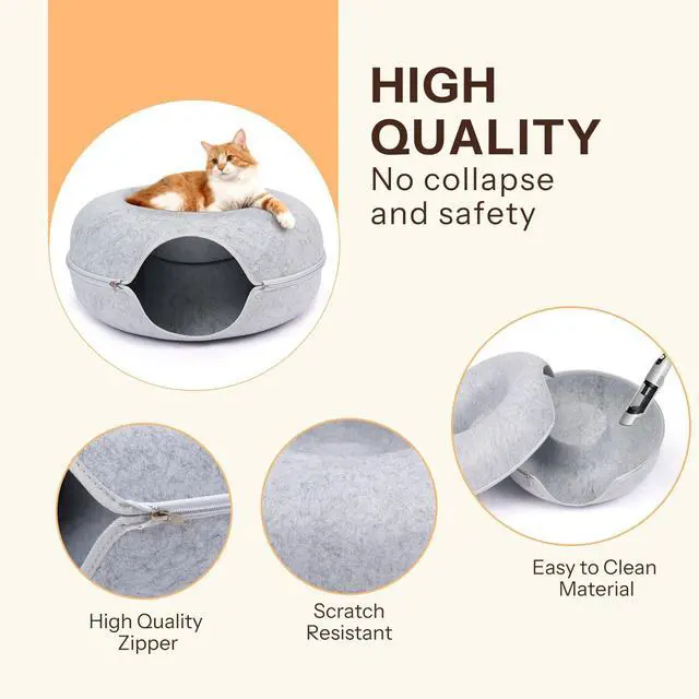 Alt view image 3 of 7 - Peekaboo Cat Cave Bed for Indoor Cats, Scratch-Resistant Cat Donut Tunnel for Multiple & Large Cats, Detachable Round Cat Hideaway for Playing, Sleeping and Hiding