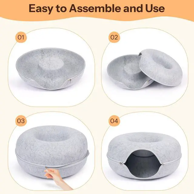 Alt view image 6 of 7 - Peekaboo Cat Cave Bed for Indoor Cats, Scratch-Resistant Cat Donut Tunnel for Multiple & Large Cats, Detachable Round Cat Hideaway for Playing, Sleeping and Hiding