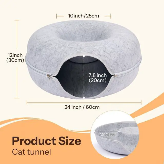 Alt view image 2 of 7 - Peekaboo Cat Cave Bed for Indoor Cats, Scratch-Resistant Cat Donut Tunnel for Multiple & Large Cats, Detachable Round Cat Hideaway for Playing, Sleeping and Hiding