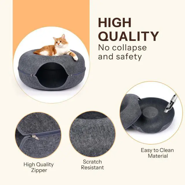 Alt view image 3 of 7 - Peekaboo Cat Cave Bed for Indoor Cats, Scratch-Resistant Cat Donut Tunnel for Multiple & Large Cats, Detachable Round Cat Hideaway for Playing, Sleeping and Hiding