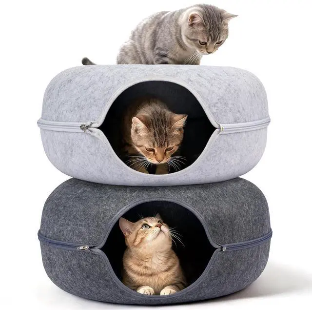 Main image of Peekaboo Cat Cave Bed for Indoor Cats, Scratch-Resistant Cat Donut Tunnel for Multiple & Large Cats, Detachable Round Cat Hideaway for Playing, Sleeping and Hiding