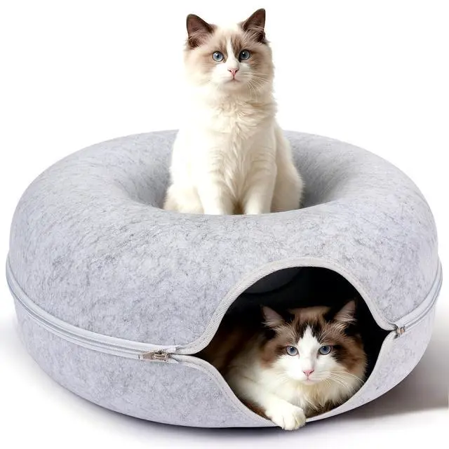 Alt view image 7 of 7 - Peekaboo Cat Cave Bed for Indoor Cats, Scratch-Resistant Cat Donut Tunnel for Multiple & Large Cats, Detachable Round Cat Hideaway for Playing, Sleeping and Hiding