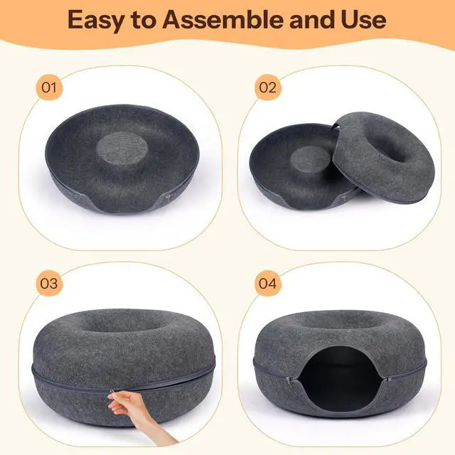 Alt view image 6 of 7 - Peekaboo Cat Cave Bed for Indoor Cats, Scratch-Resistant Cat Donut Tunnel for Multiple & Large Cats, Detachable Round Cat Hideaway for Playing, Sleeping and Hiding