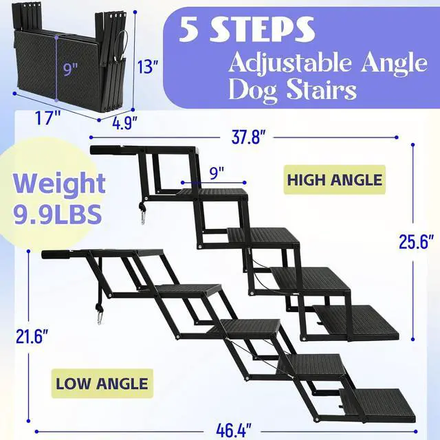 Alt view image 2 of 7 - Dog Steps for Car and Truck, 25.6" H Foldable Dog Stairs for Large Dogs, Lightweight Pet Stairs Supports Up to 350 lbs, 5 Steps