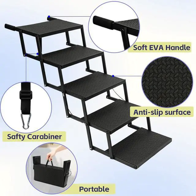 Alt view image 3 of 7 - Dog Steps for Car and Truck, 25.6" H Foldable Dog Stairs for Large Dogs, Lightweight Pet Stairs Supports Up to 350 lbs, 5 Steps