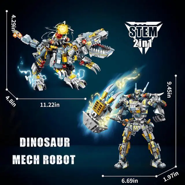 Alt view image 5 of 6 - STEM 2 in 1 Indominus Dinosaur Building Kits, Transforming Mech Robot Building Sets for Kids Boys 6-10, Compatible with Dinosaur, Educational Gift Toy for Adults (513 PCS)