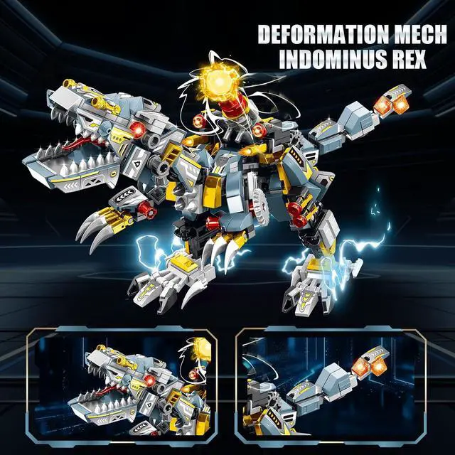 Alt view image 6 of 6 - STEM 2 in 1 Indominus Dinosaur Building Kits, Transforming Mech Robot Building Sets for Kids Boys 6-10, Compatible with Dinosaur, Educational Gift Toy for Adults (513 PCS)