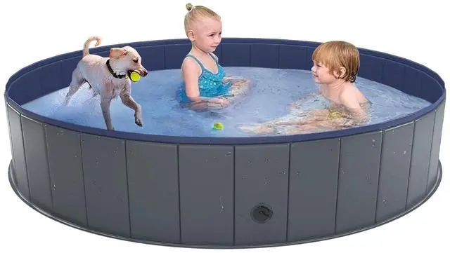 Main image of Foldable Dog Pool, Collapsible Plastic Dog Swimming Pool, 64x12in | Portable Bath Tub for Large Pets Dogs, Pet Wading Pool Indoor and Outdoor Use