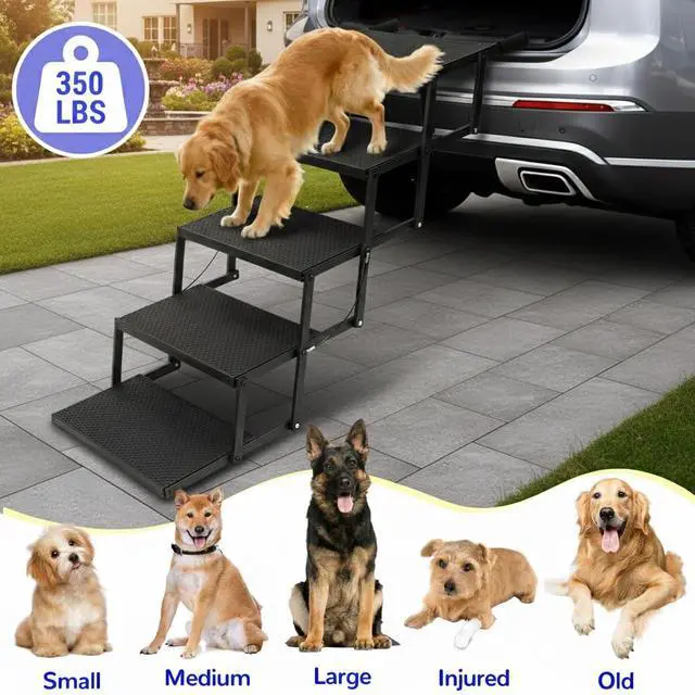 Alt view image 7 of 7 - Dog Steps for Car and Truck, 25.6" H Foldable Dog Stairs for Large Dogs, Lightweight Pet Stairs Supports Up to 350 lbs, 5 Steps