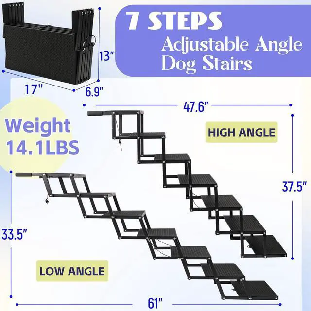 Alt view image 2 of 6 - Dog Steps for Car and Truck, 37.5" H Foldable Dog Stairs for Large Dogs, Collapsible Plastic Pet Stairs Supports Up to 350 lbs, 7 Steps