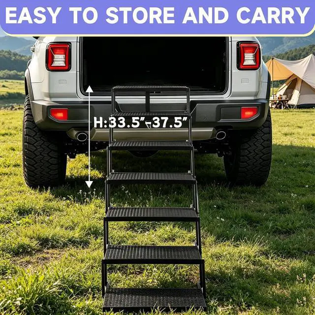 Alt view image 3 of 6 - Dog Steps for Car and Truck, 37.5" H Foldable Dog Stairs for Large Dogs, Collapsible Plastic Pet Stairs Supports Up to 350 lbs, 7 Steps
