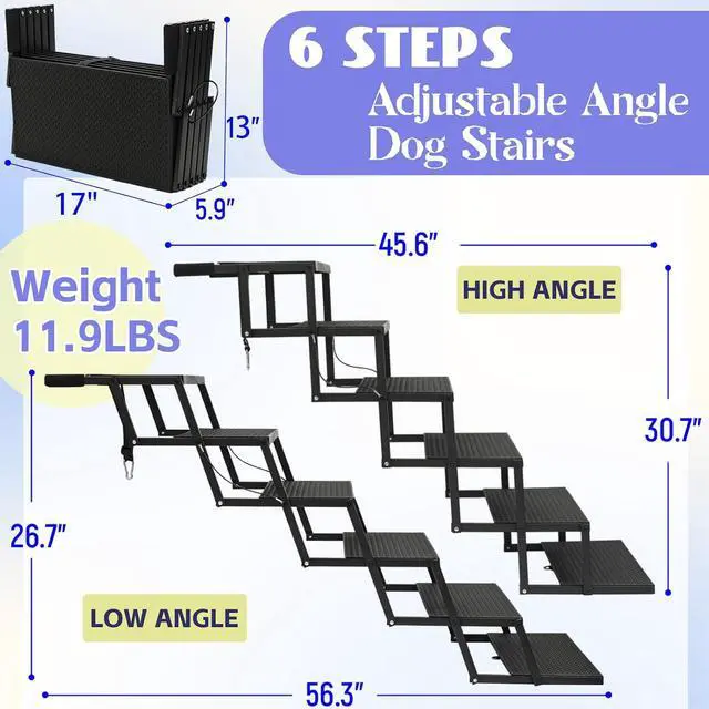 Alt view image 2 of 7 - Dog Steps for Car and Truck, 30.7" H Foldable Dog Stairs for Large Dogs, Collapsible Plastic Pet Stairs Supports Up to 350 lbs, 6 Steps