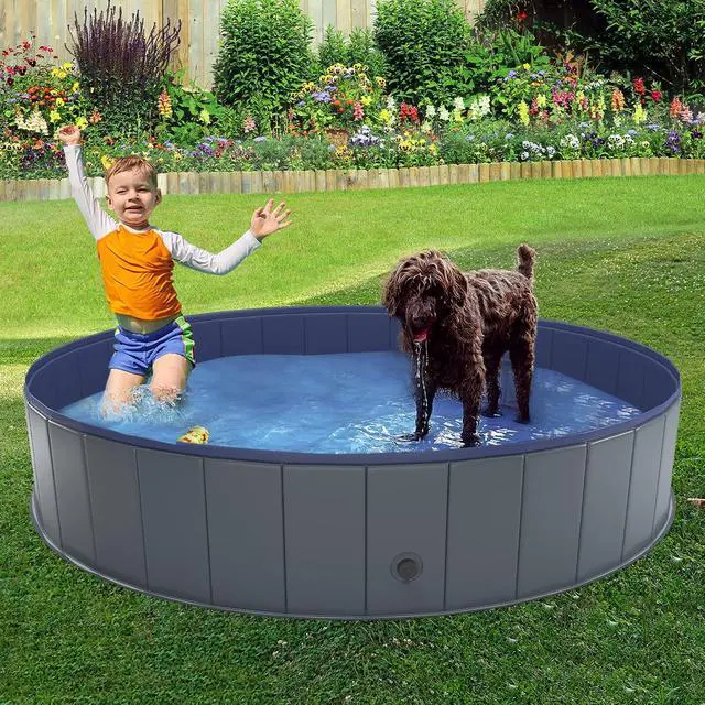 Alt view image 4 of 7 - Foldable Dog Pool, Collapsible Plastic Dog Swimming Pool, 64x12in | Portable Bath Tub for Large Pets Dogs, Pet Wading Pool Indoor and Outdoor Use