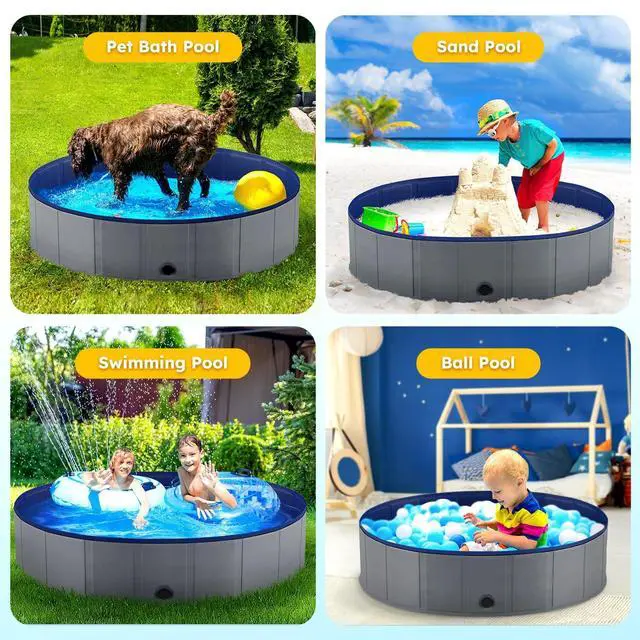 Alt view image 4 of 4 - Foldable Dog Pool, Collapsible Plastic Dog Swimming Pool, 88x16in | Portable Bath Tub for Large Pets Dogs, Pet Wading Pool Indoor and Outdoor Use