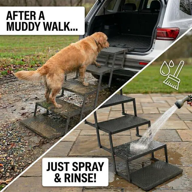 Alt view image 4 of 7 - Dog Steps for Car and Truck, 25.6" H Foldable Dog Stairs for Large Dogs, Lightweight Pet Stairs Supports Up to 350 lbs, 5 Steps
