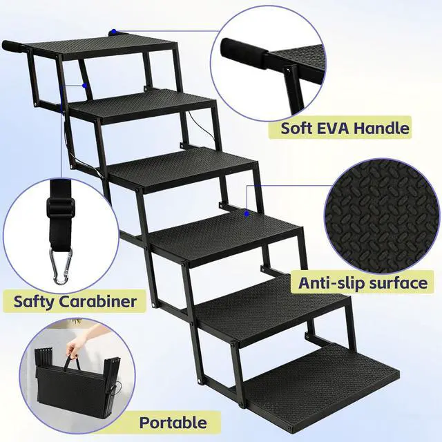 Alt view image 3 of 7 - Dog Steps for Car and Truck, 30.7" H Foldable Dog Stairs for Large Dogs, Collapsible Plastic Pet Stairs Supports Up to 350 lbs, 6 Steps