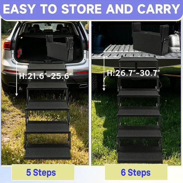 Alt view image 6 of 7 - Dog Steps for Car and Truck, 25.6" H Foldable Dog Stairs for Large Dogs, Lightweight Pet Stairs Supports Up to 350 lbs, 5 Steps