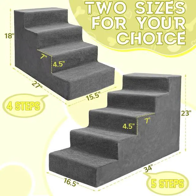 Alt view image 2 of 7 - Dog Stairs for Small Dogs and Cats,18'H Non-Slip Bottom Pet Steps for High Beds and Couch,Extra Wide High-Density Foam Pet Stairs Grey,4 Steps