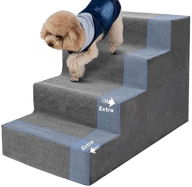 Main image of Dog Stairs for Small Dogs and Cats,18'H Non-Slip Bottom Pet Steps for High Beds and Couch,Extra Wide High-Density Foam Pet Stairs Grey,4 Steps