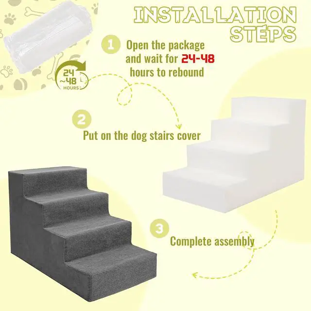 Alt view image 5 of 7 - Dog Stairs for Small Dogs and Cats,18'H Non-Slip Bottom Pet Steps for High Beds and Couch,Extra Wide High-Density Foam Pet Stairs Grey,4 Steps