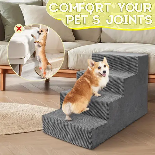 Alt view image 4 of 7 - Dog Stairs for Small Dogs and Cats,18'H Non-Slip Bottom Pet Steps for High Beds and Couch,Extra Wide High-Density Foam Pet Stairs Grey,4 Steps