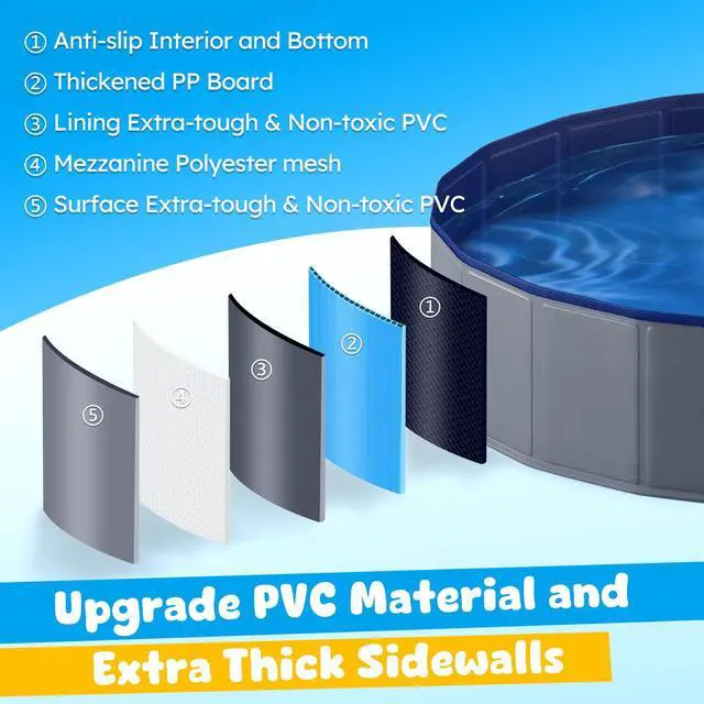 Alt view image 3 of 7 - Foldable Dog Pool, Collapsible Plastic Dog Swimming Pool, 64x12in | Portable Bath Tub for Large Pets Dogs, Pet Wading Pool Indoor and Outdoor Use