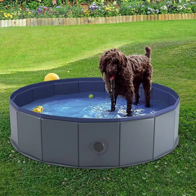 Alt view image 4 of 7 - Foldable Dog Pool, Collapsible Plastic Dog Swimming Pool, 32x8in | Portable Bath Tub for Large Pets Dogs, Pet Wading Pool Indoor and Outdoor Use