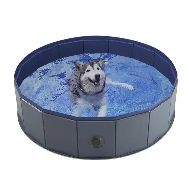 Alt view image 7 of 7 - Foldable Dog Pool, Collapsible Plastic Dog Swimming Pool, 32x8in | Portable Bath Tub for Large Pets Dogs, Pet Wading Pool Indoor and Outdoor Use