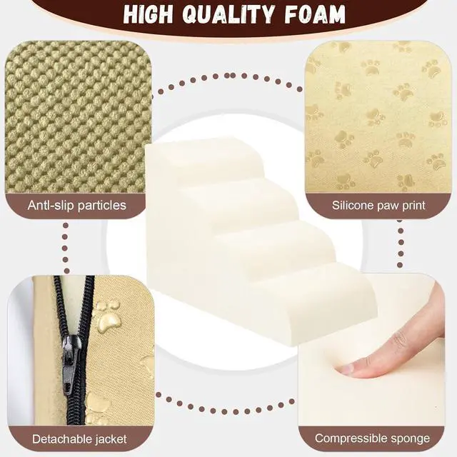 Alt view image 3 of 6 - Dog Stairs for Small Dogs - High Density Foam Pet Steps, Extra Wide Dog Ramp with Non-Slip Bottom for High Beds, Couch and Sofa, Best for Dogs Injured, Older Doggy Cats