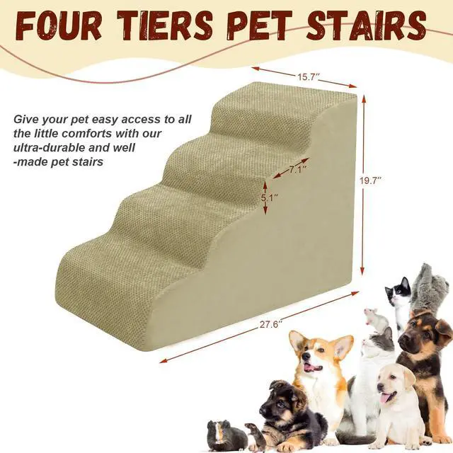 Alt view image 2 of 6 - Dog Stairs for Small Dogs - High Density Foam Pet Steps, Extra Wide Dog Ramp with Non-Slip Bottom for High Beds, Couch and Sofa, Best for Dogs Injured, Older Doggy Cats