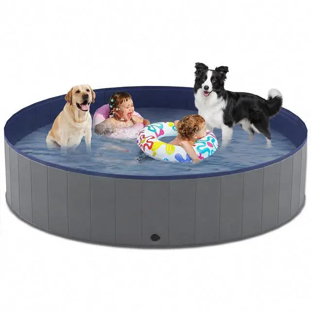 Main image of Foldable Dog Pool, Collapsible Plastic Dog Swimming Pool, 80x12in | Portable Bath Tub for Large Pets Dogs, Pet Wading Pool Indoor and Outdoor Use