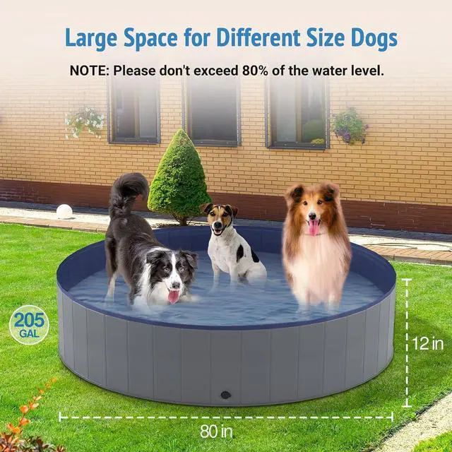 Alt view image 2 of 6 - Foldable Dog Pool, Collapsible Plastic Dog Swimming Pool, 80x12in | Portable Bath Tub for Large Pets Dogs, Pet Wading Pool Indoor and Outdoor Use