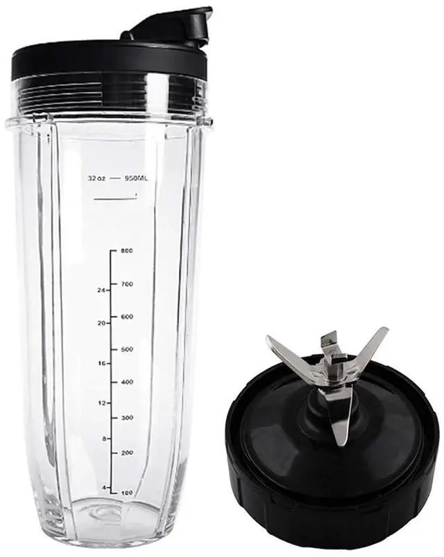 Main image of Lid and 32OZ Cup and 7 Fins Blade Compatible for Ninja Auto IQ 1000W Blender Accessories Replacement Parts BL482