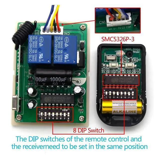 Alt view image 3 of 7 - 1PCS SMC5326P-3 SMC5326 5326 Receiving Controller Remote Control 8-bit DIP Switch Remote 433MHz 330MHz(330MHz Remote)
